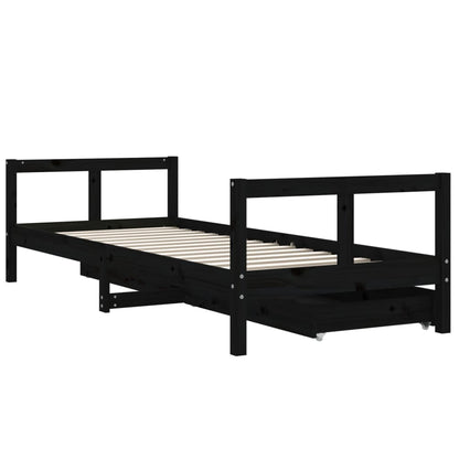 Kids Bed Frame with Drawers Black 80x200 cm Solid Wood Pine