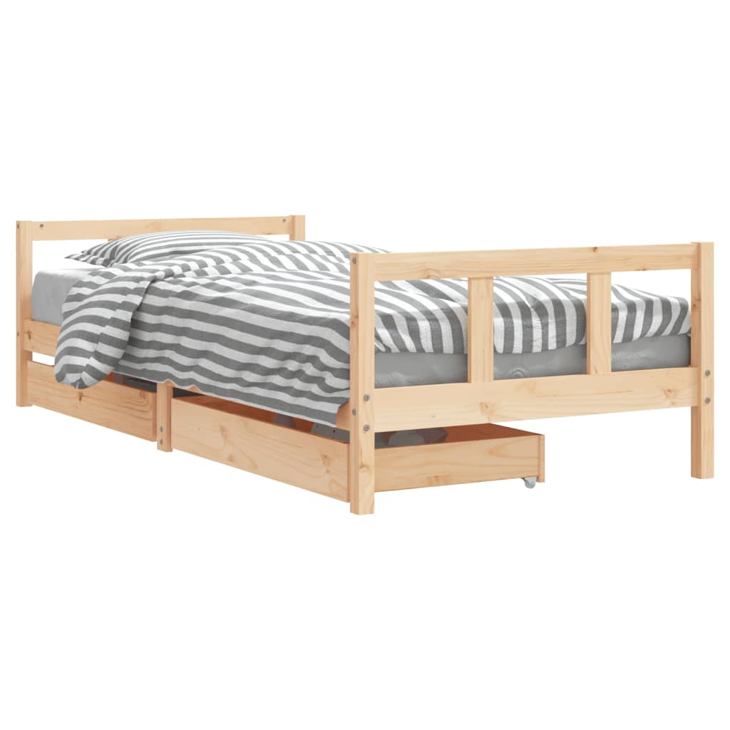 Kids Bed Frame with Drawers 90x200 cm Solid Wood Pine