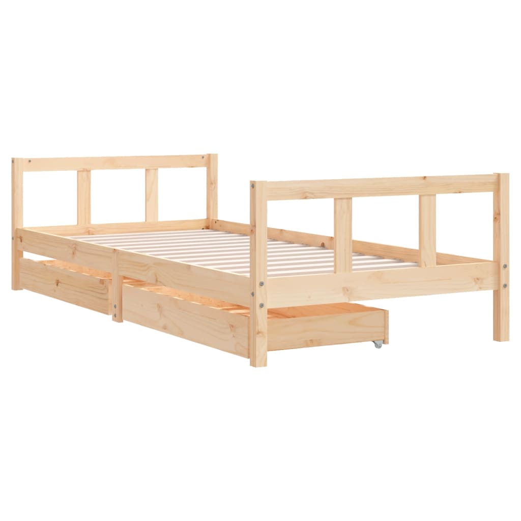 Kids Bed Frame with Drawers 90x200 cm Solid Wood Pine