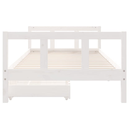 Kids Bed Frame with Drawers White 90x200 cm Solid Wood Pine