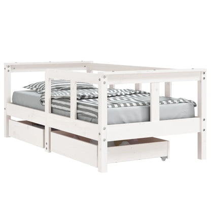 Kids Bed Frame with Drawers White 70x140 cm Solid Wood Pine