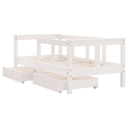 Kids Bed Frame with Drawers White 70x140 cm Solid Wood Pine