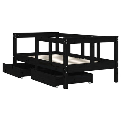 Kids Bed Frame with Drawers Black 70x140 cm Solid Wood Pine