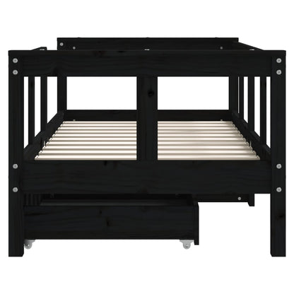 Kids Bed Frame with Drawers Black 70x140 cm Solid Wood Pine