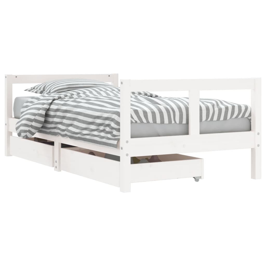 Kids Bed Frame with Drawers White 80x160 cm Solid Wood Pine