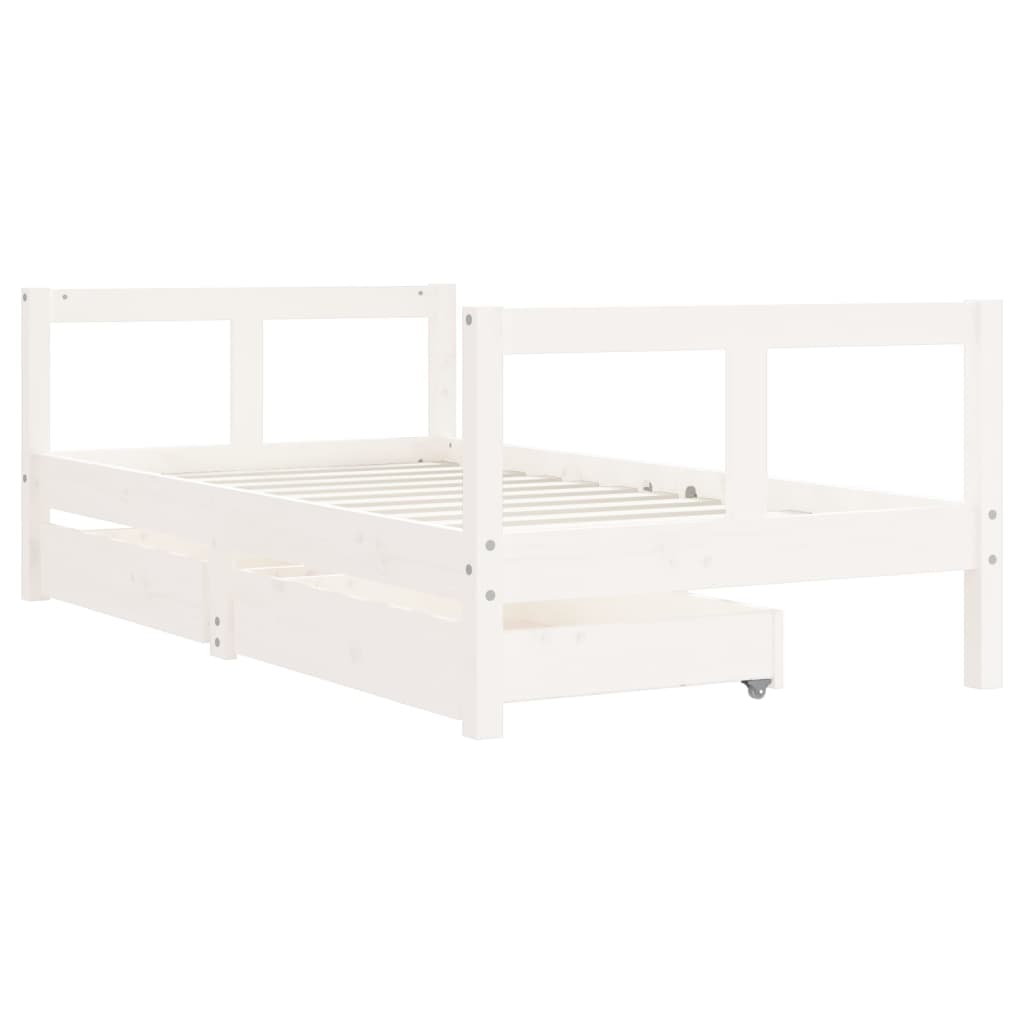 Kids Bed Frame with Drawers White 80x160 cm Solid Wood Pine