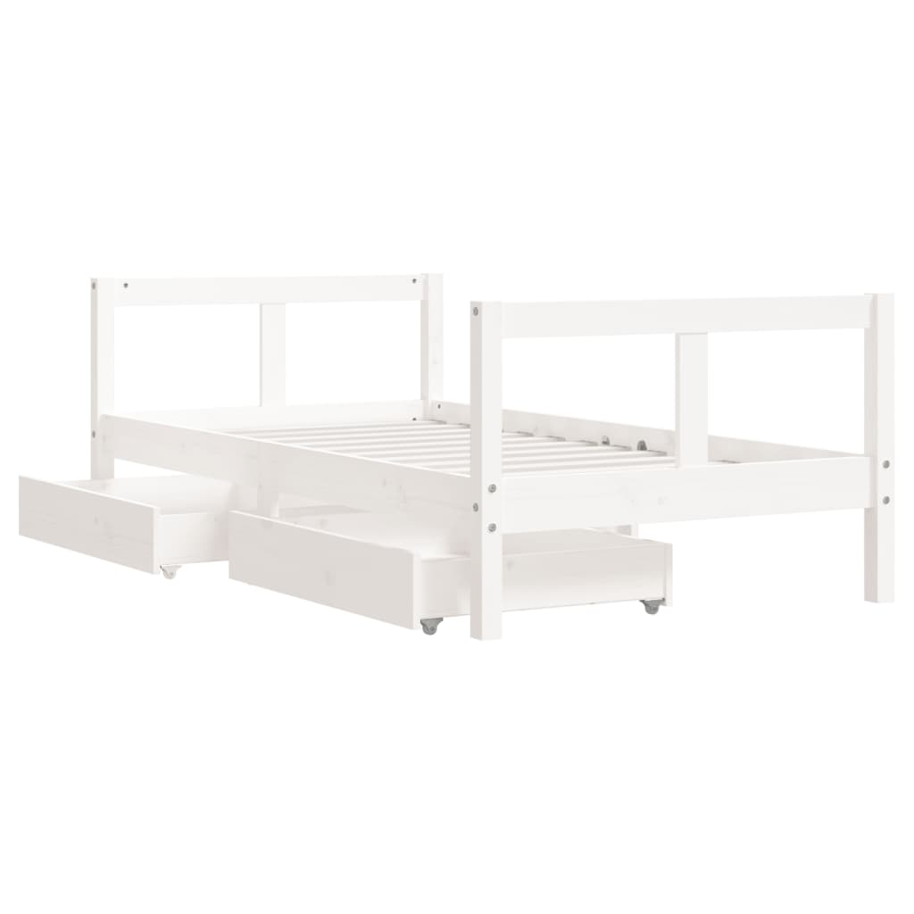 Kids Bed Frame with Drawers White 80x160 cm Solid Wood Pine