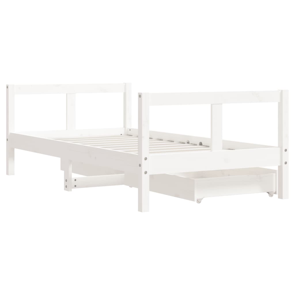 Kids Bed Frame with Drawers White 80x160 cm Solid Wood Pine