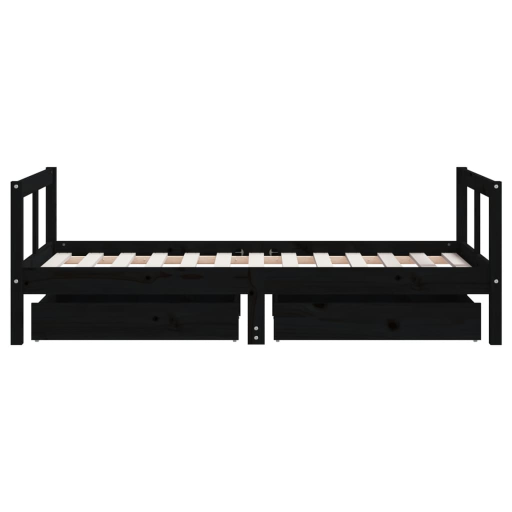 Kids Bed Frame with Drawers Black 80x160 cm Solid Wood Pine