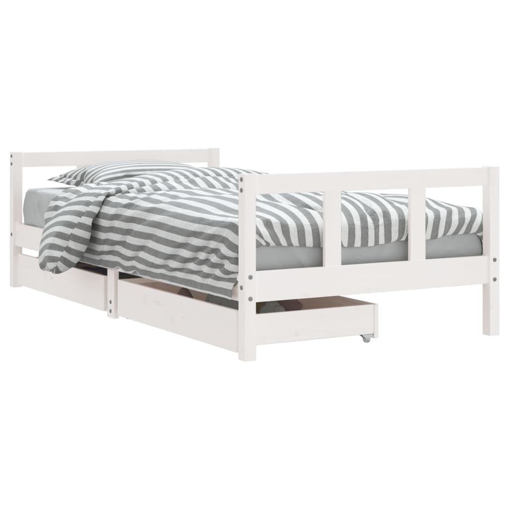 Kids Bed Frame with Drawers White 90x190 cm Solid Wood Pine