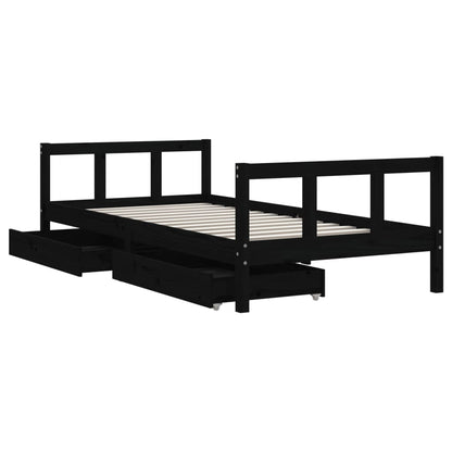 Kids Bed Frame with Drawers Black 90x190 cm Solid Wood Pine