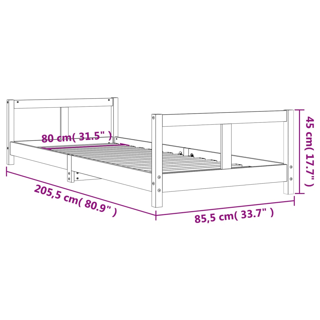 Kids Bed Frame White 80x200 cm Solid Wood Pine