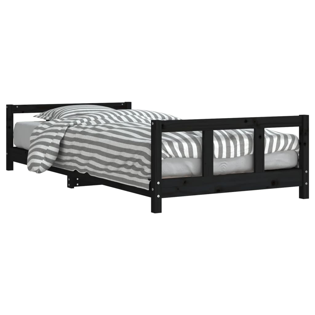 Kids Bed Frame Black 90x200 cm Solid Wood Pine