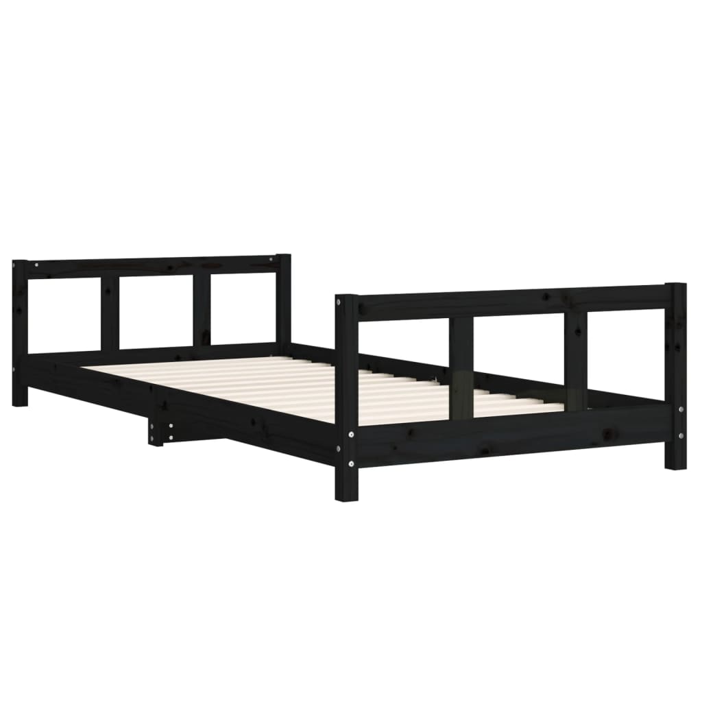 Kids Bed Frame Black 90x200 cm Solid Wood Pine