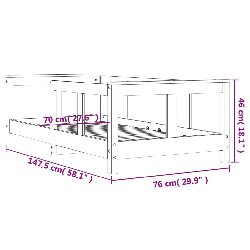 Kids Bed Frame White 70x140 cm Solid Wood Pine