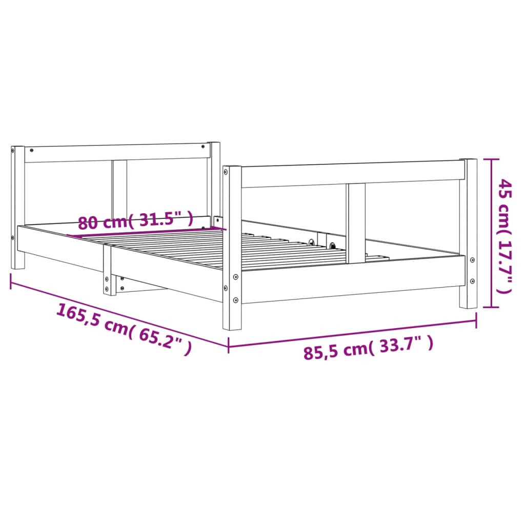 Kids Bed Frame 80x160 cm Solid Wood Pine