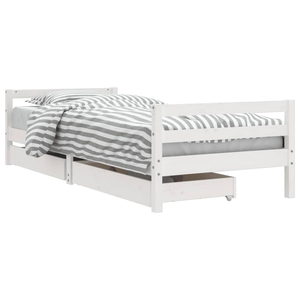 Kids Bed Frame with Drawers White 80x200 cm Solid Wood Pine