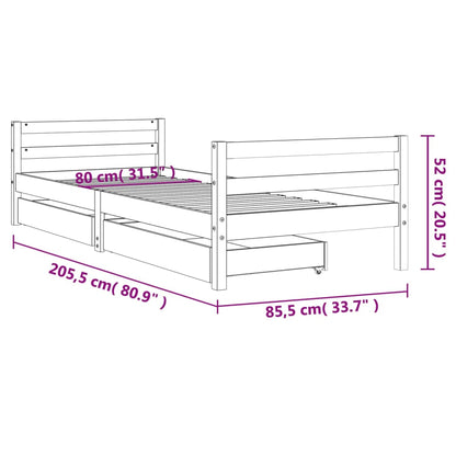 Kids Bed Frame with Drawers White 80x200 cm Solid Wood Pine