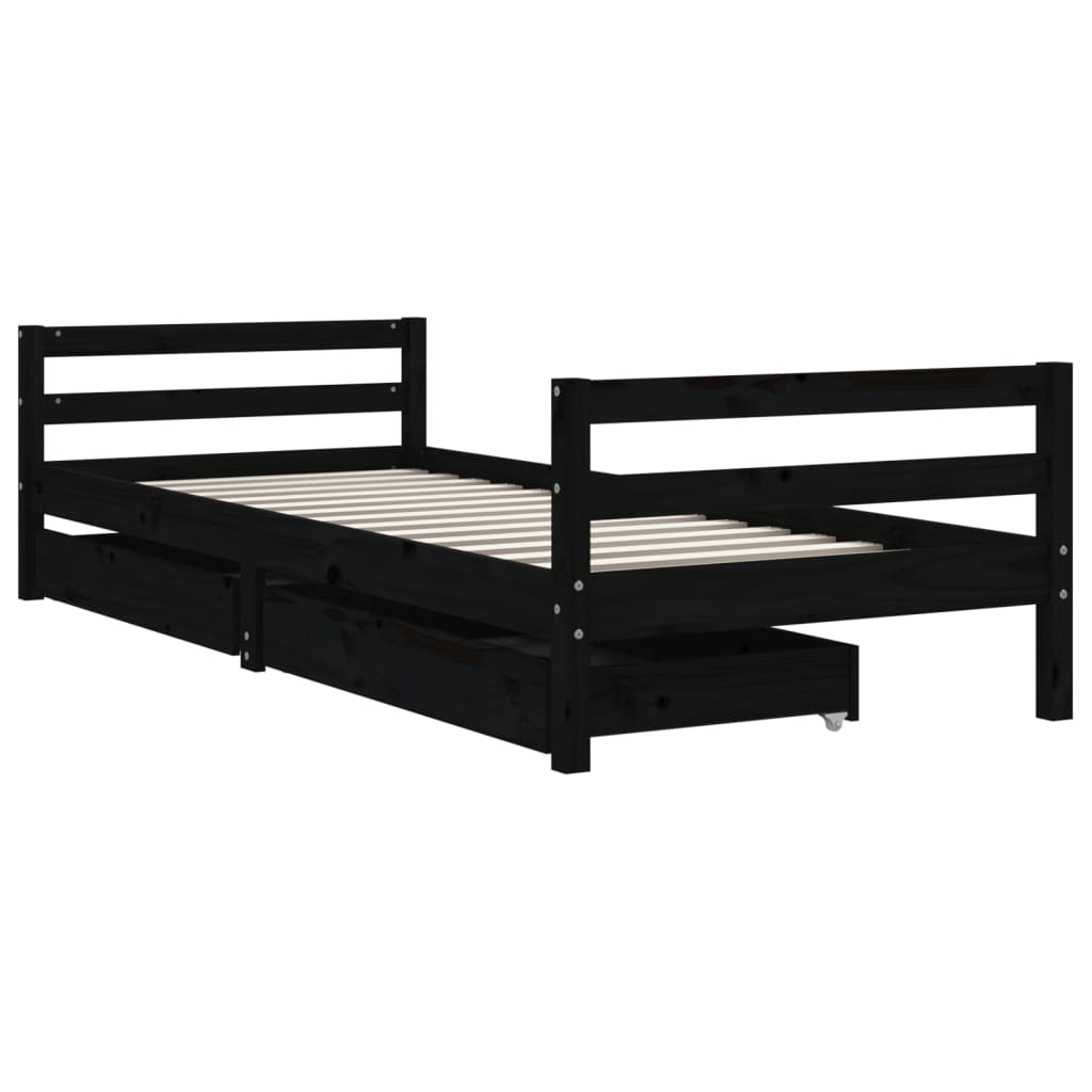 Kids Bed Frame with Drawers Black 80x200 cm Solid Wood Pine