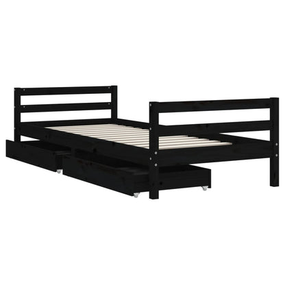 Kids Bed Frame with Drawers Black 80x200 cm Solid Wood Pine