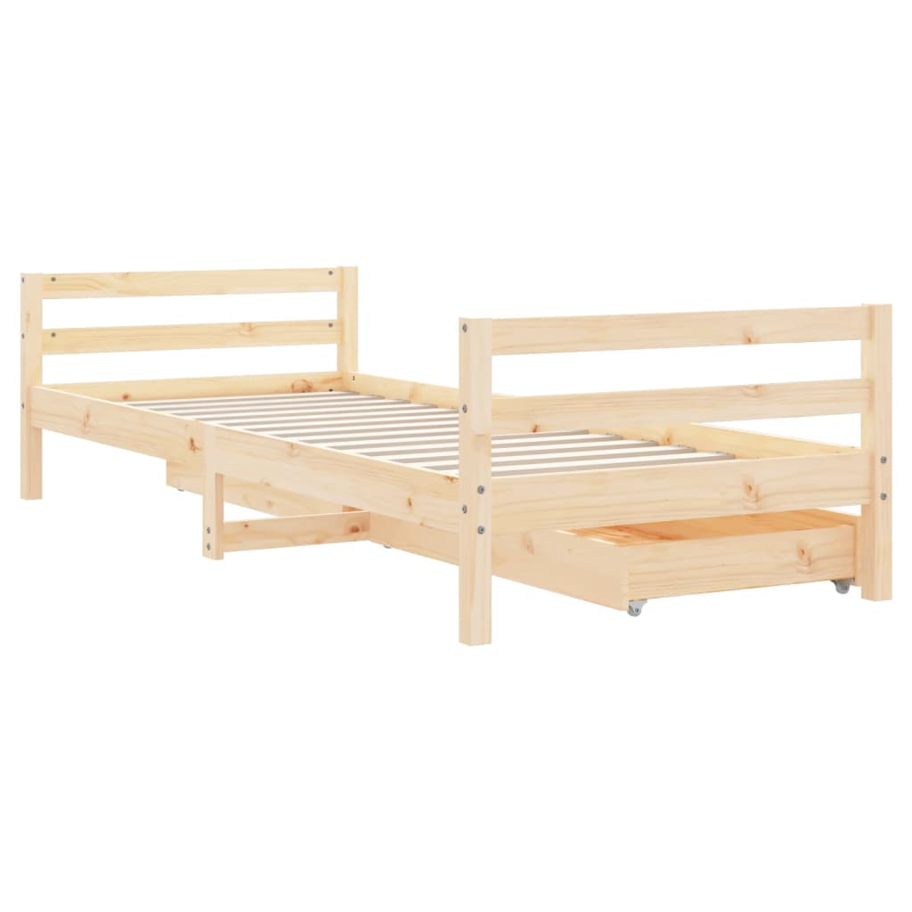 Kids Bed Frame with Drawers 90x200 cm Solid Wood Pine