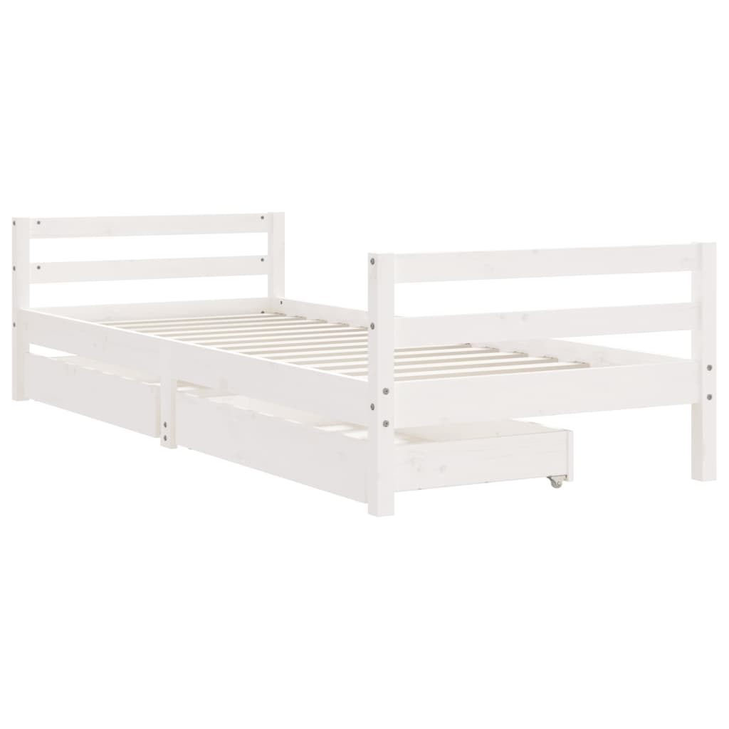 Kids Bed Frame with Drawers White 90x200 cm Solid Wood Pine