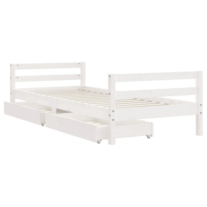 Kids Bed Frame with Drawers White 90x200 cm Solid Wood Pine