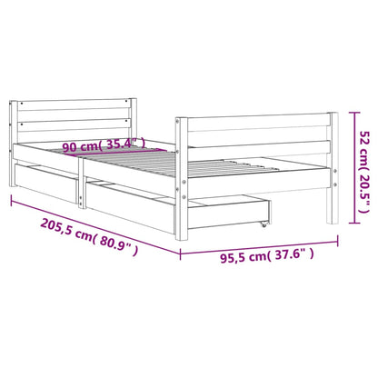 Kids Bed Frame with Drawers White 90x200 cm Solid Wood Pine