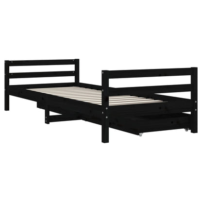 Kids Bed Frame with Drawers Black 90x200 cm Solid Wood Pine