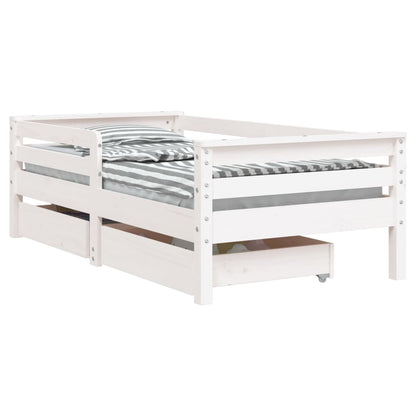 Kids Bed Frame with Drawers White 70x140 cm Solid Wood Pine