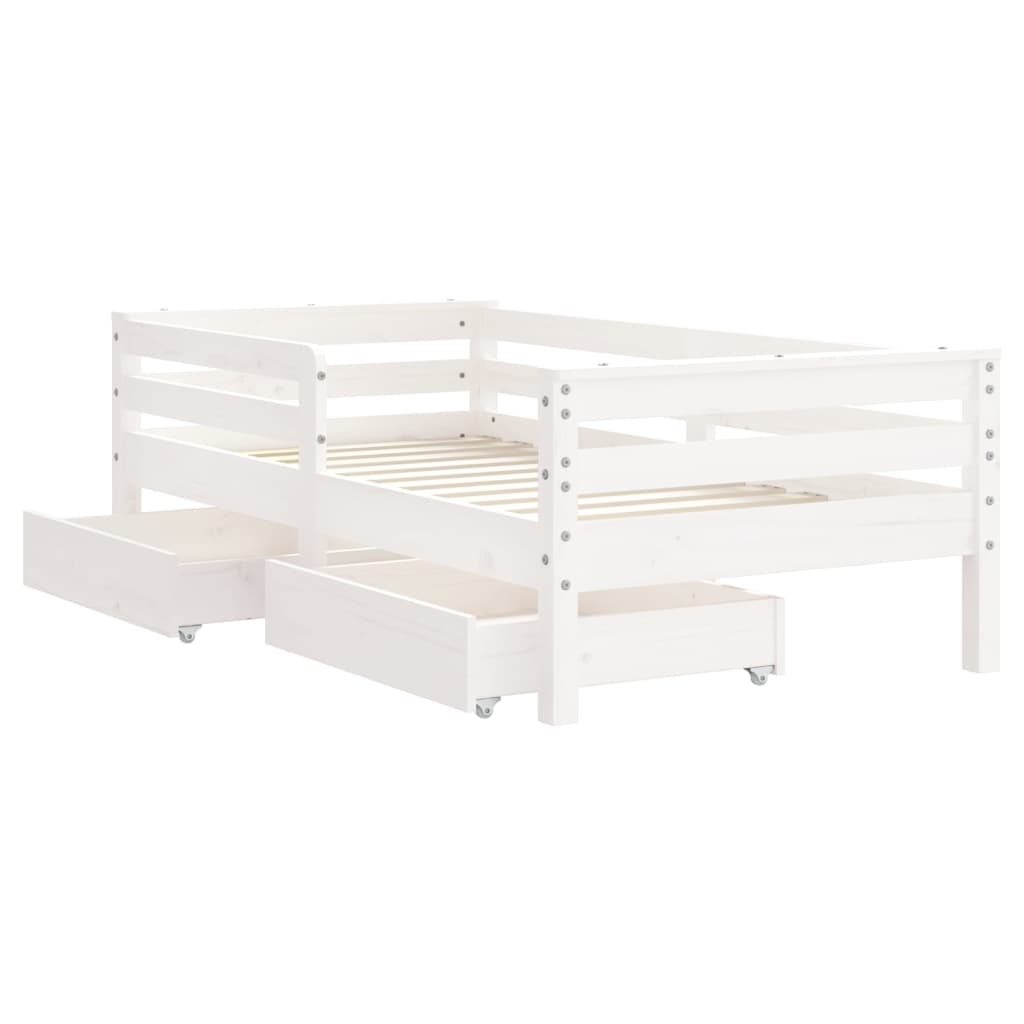 Kids Bed Frame with Drawers White 70x140 cm Solid Wood Pine