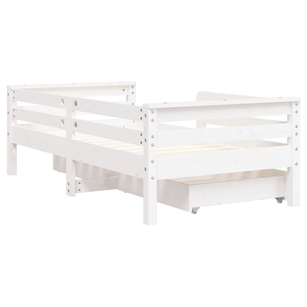 Kids Bed Frame with Drawers White 70x140 cm Solid Wood Pine