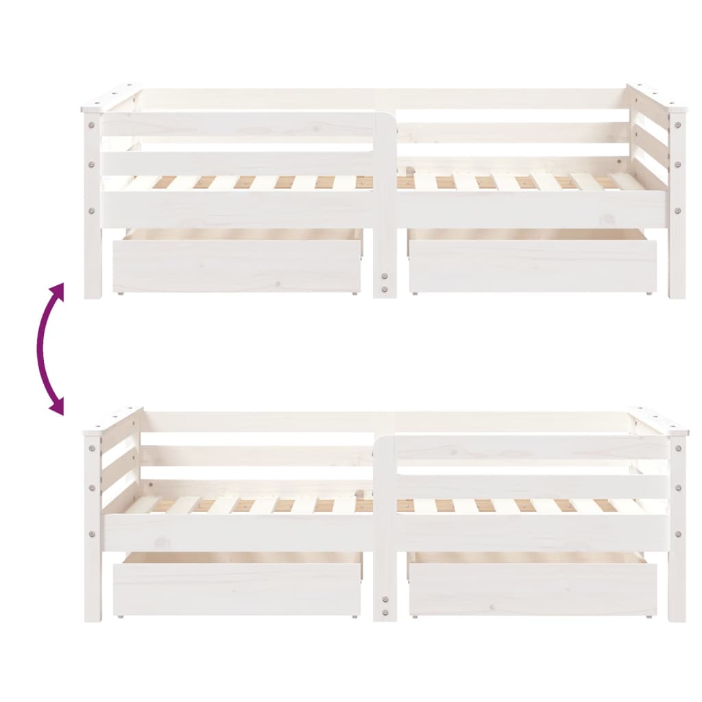 Kids Bed Frame with Drawers White 70x140 cm Solid Wood Pine