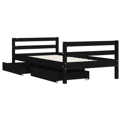 Kids Bed Frame with Drawers Black 80x160 cm Solid Wood Pine