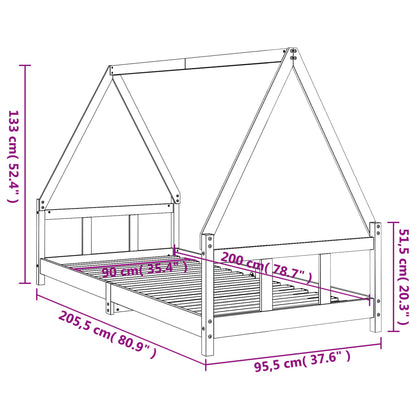 Kids Bed Frame White 90x200 cm Solid Wood Pine