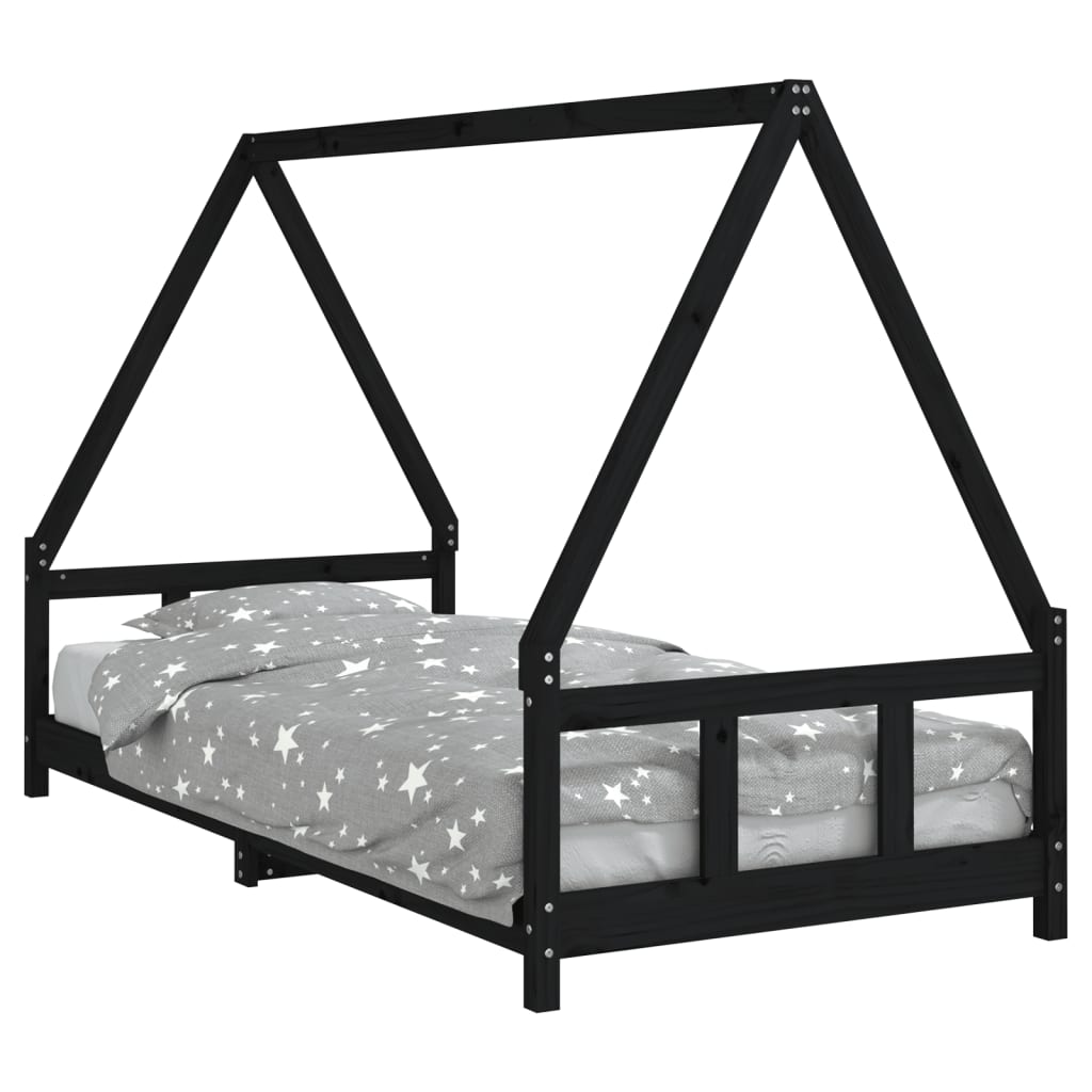 Kids Bed Frame Black 90x200 cm Solid Wood Pine