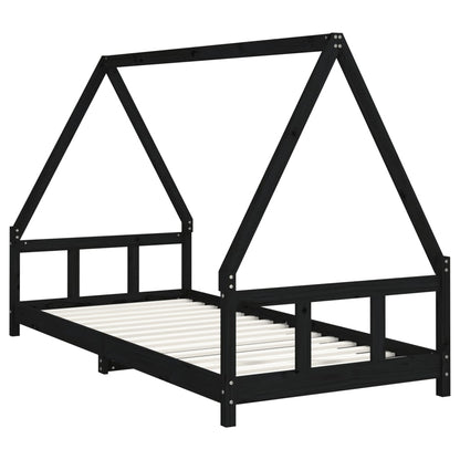 Kids Bed Frame Black 90x200 cm Solid Wood Pine