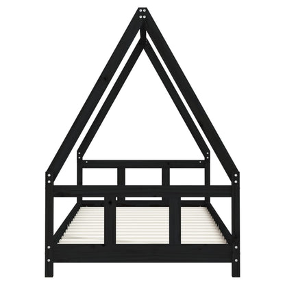 Kids Bed Frame Black 90x200 cm Solid Wood Pine