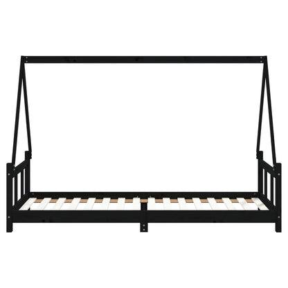 Kids Bed Frame Black 90x200 cm Solid Wood Pine