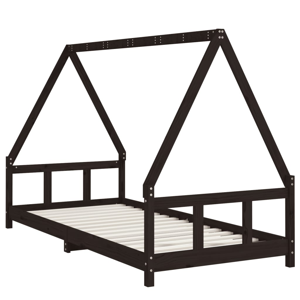 Kids Bed Frame Black 90x200 cm Solid Wood Pine