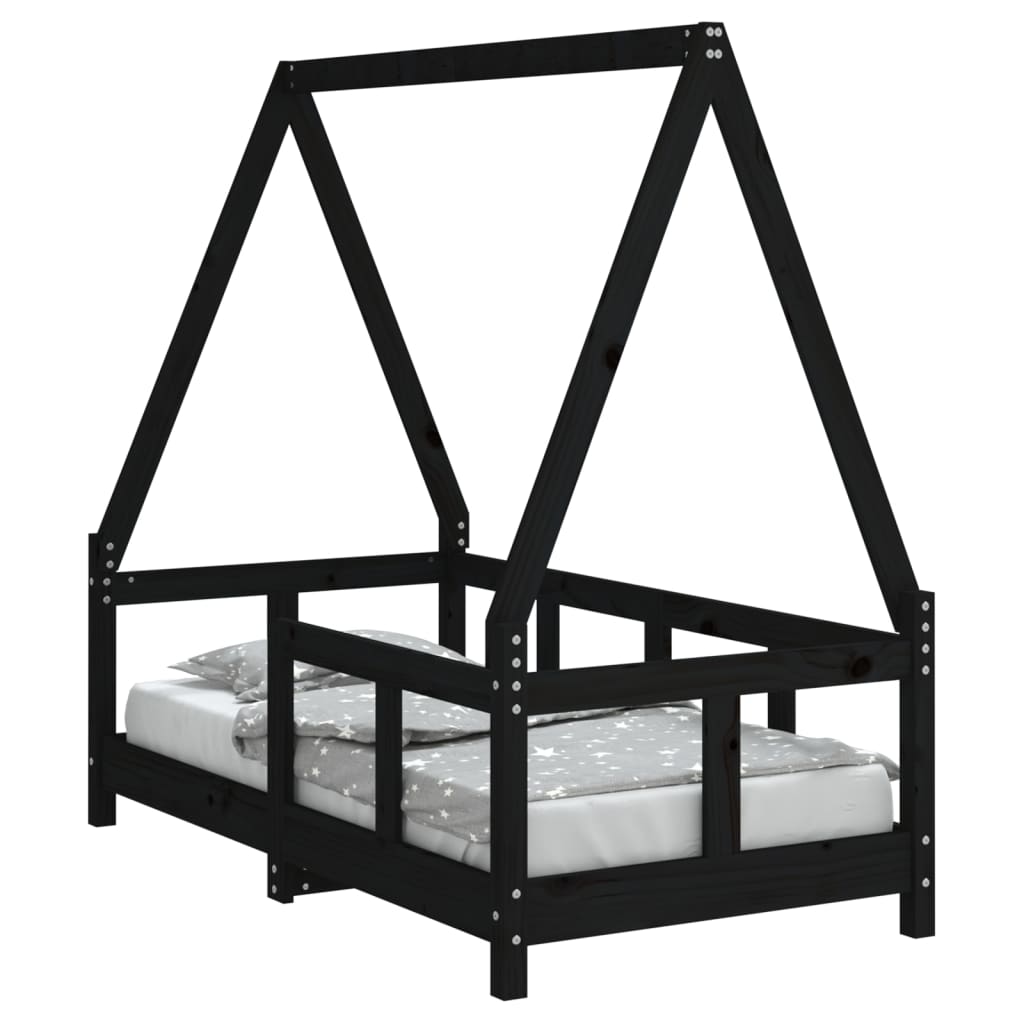 Kids Bed Frame Black 70x140 cm Solid Wood Pine