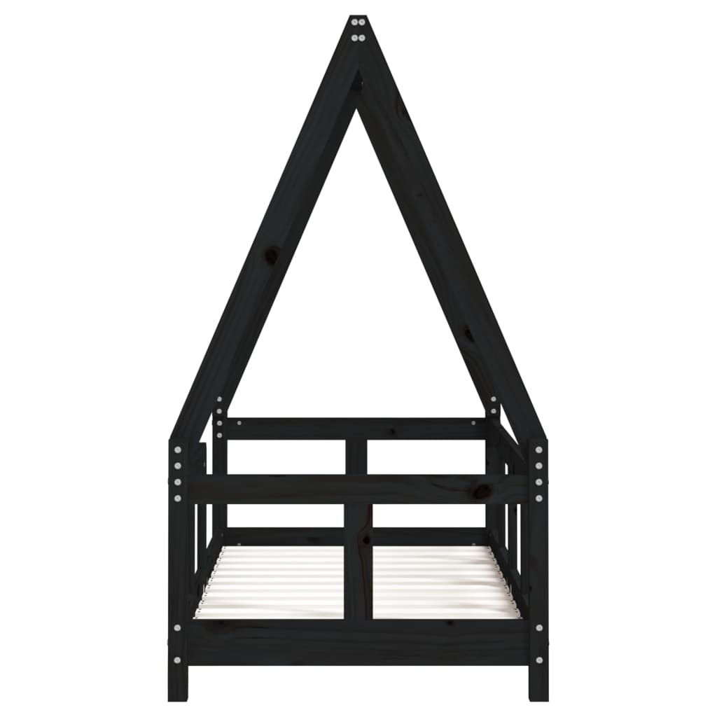 Kids Bed Frame Black 70x140 cm Solid Wood Pine