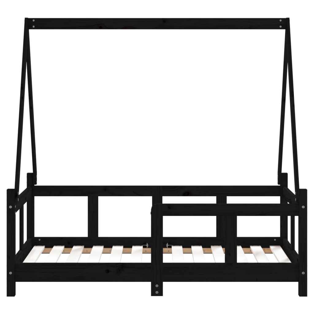 Kids Bed Frame Black 70x140 cm Solid Wood Pine