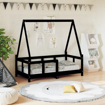 Kids Bed Frame Black 70x140 cm Solid Wood Pine