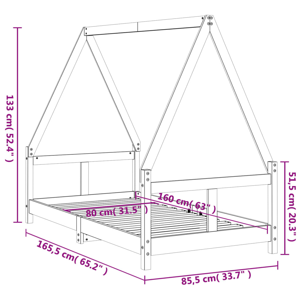 Kids Bed Frame 80x160 cm Solid Wood Pine