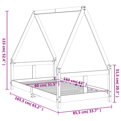 Kids Bed Frame White 80x160 cm Solid Wood Pine