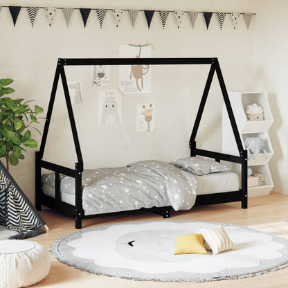 Kids Bed Frame Black 80x160 cm Solid Wood Pine