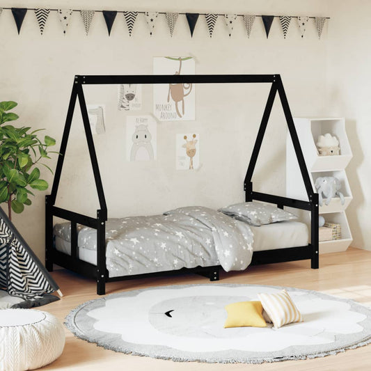 Kids Bed Frame Black 80x160 cm Solid Wood Pine