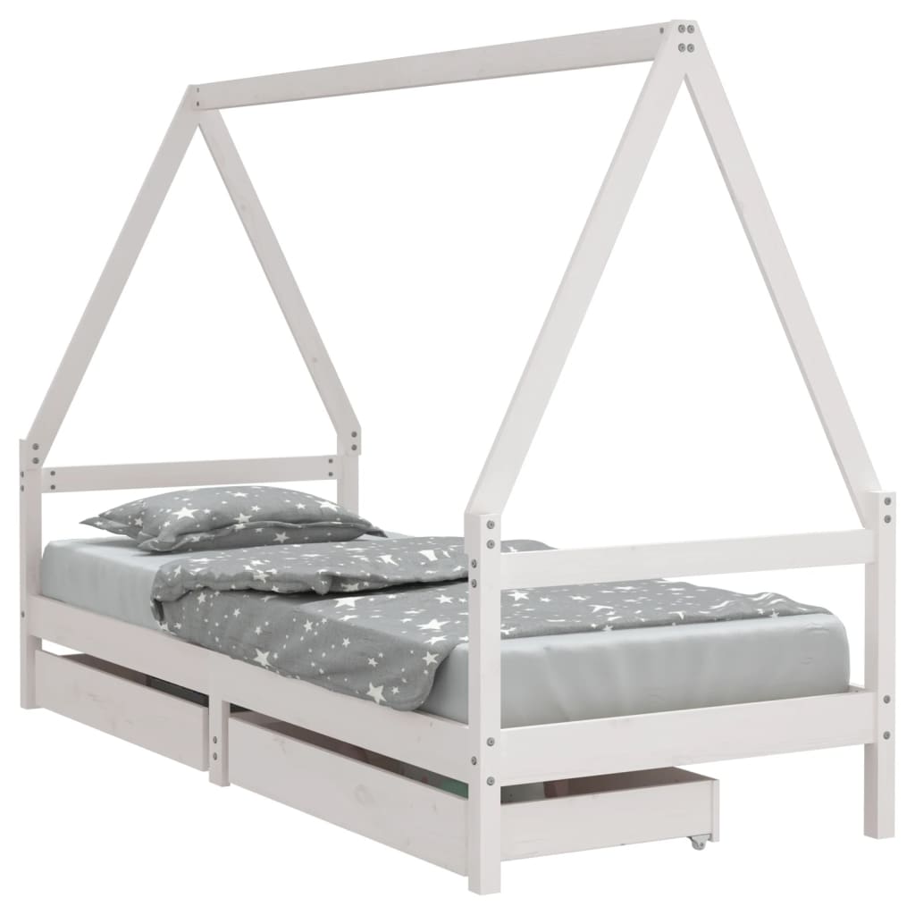 Kids Bed Frame with Drawers White 80x200 cm Solid Wood Pine