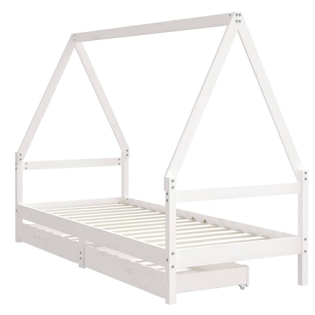 Kids Bed Frame with Drawers White 80x200 cm Solid Wood Pine